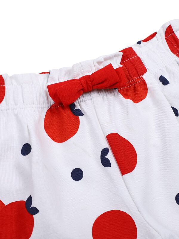 Girls White & Red Printed Short Knitted Trouser image number 2
